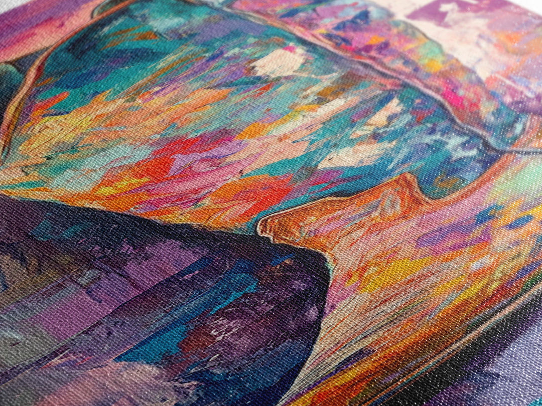 Colorful Cowboy Boot Oil Painting Framed Canvas Print, Whimsical Art, Rustic Wall Art, Extra Wide Art, Southwest Wall Art