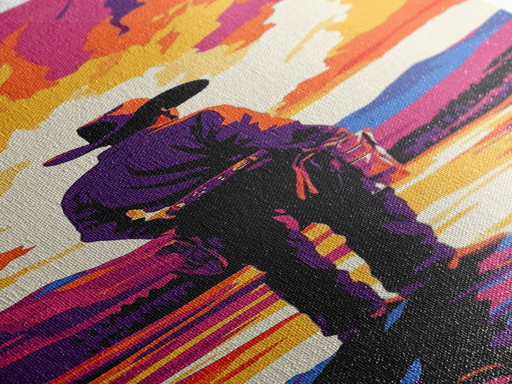 Bold Cowboy Sunset Canvas Print pink orange wall art southwest wall art extra wide art rustic decor farmhouse art tall narrow art