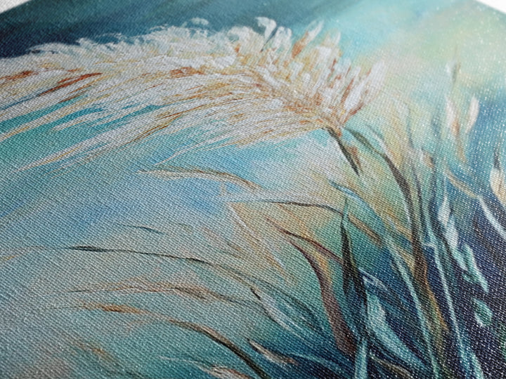 Soft Blue Pampas Grass Canvas Print botanical prints, tall narrow art, wabi sabi art, coastal decor, sage green wall art, modern farmhouse decor, extra wide art, minimalist art, bedroom art
