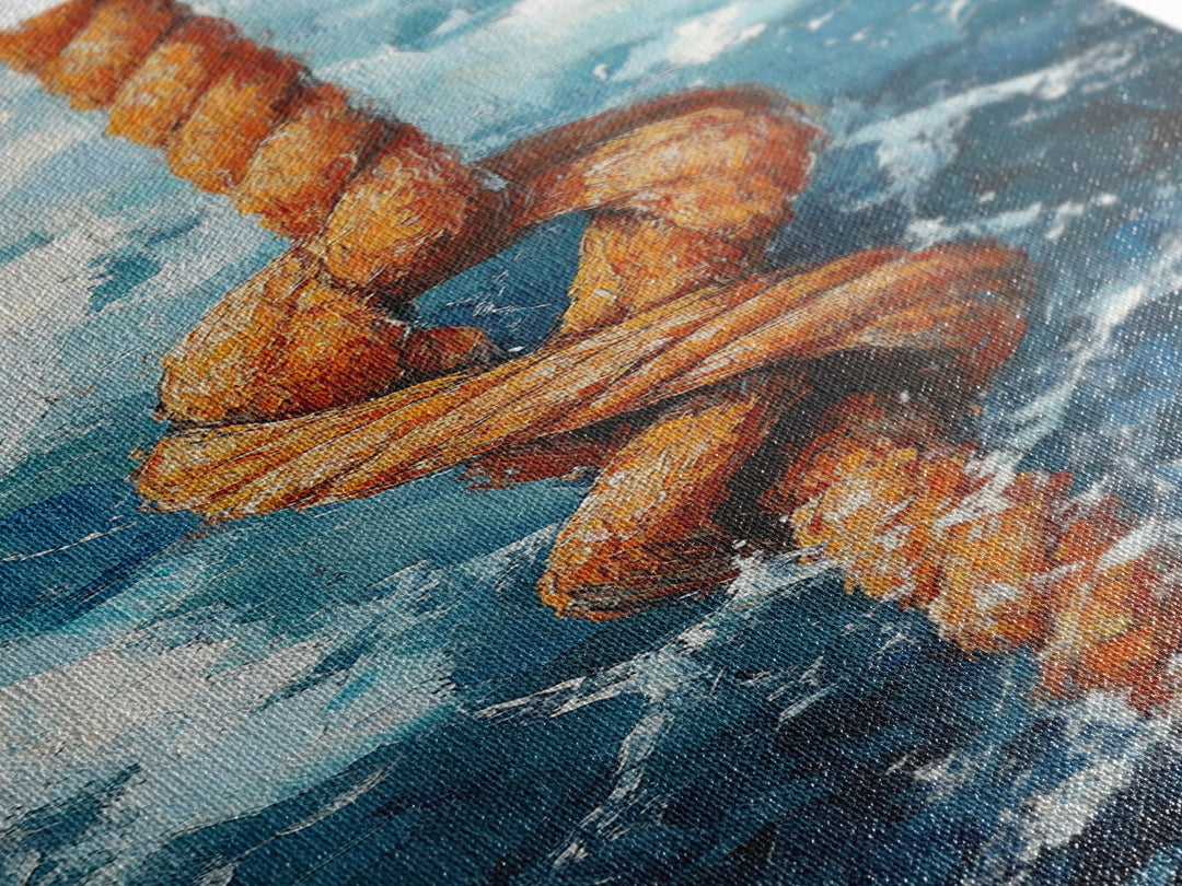 Nautical Rope Knot Painting Framed Canvas Print, Coastal Wall Art, Nautical Decor, Maritime Wall Art, Surf Wall Art, Ocean Art, Extra Wide Art, Rustic Wall Art, Moody Art, Above Couch Art, Gift Idea, Original Painting, Panoramic Art