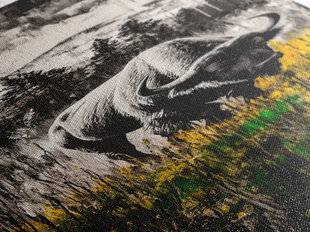 Black White Bison Canvas Print Rustic Wall Art Western Art Farmhouse Art Tall Narrow Art Above Sofa Art Gift Idea Him