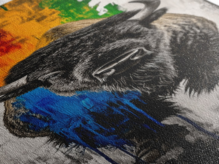 Colorful Bison Canvas Print Pink Orange Wall Art Southwest Wall Art Boho Art Tall Narrow Art Living Room Art Above Couch Art