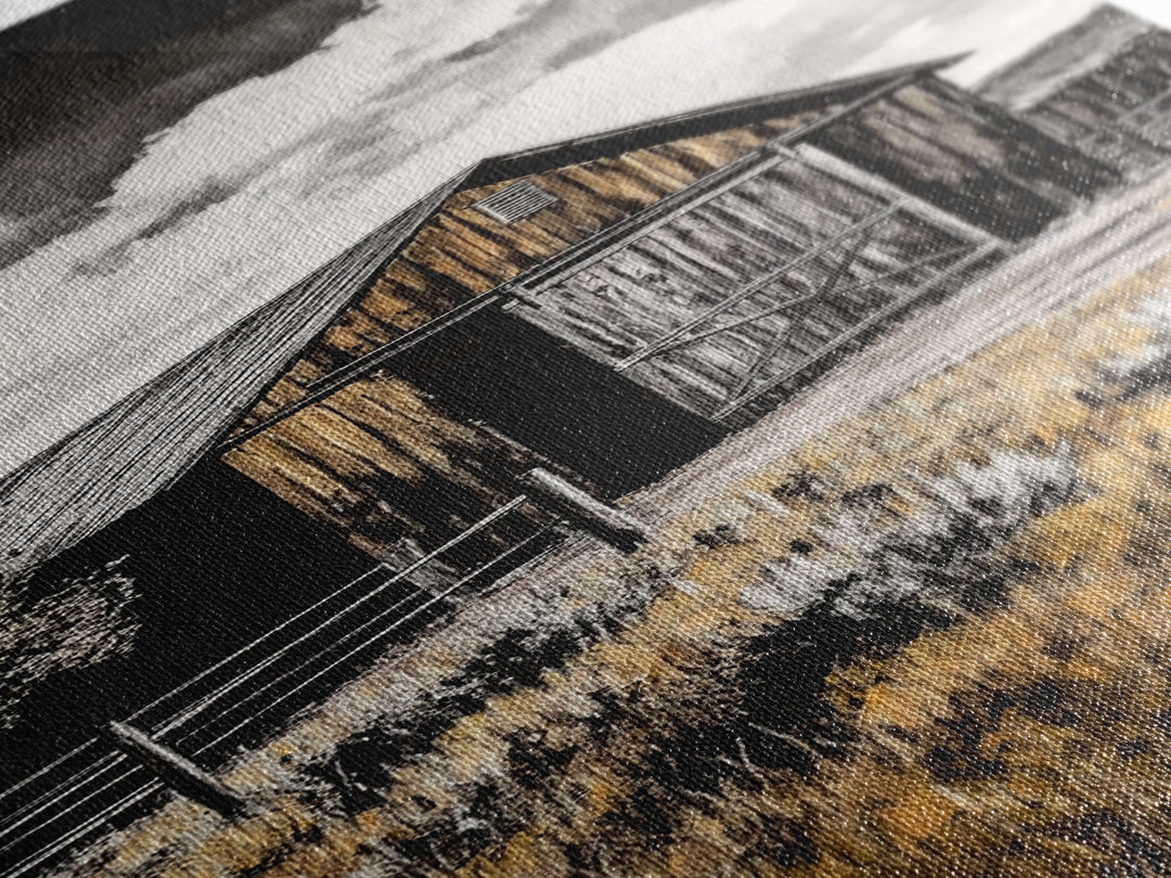 Rustic Barn Landscape Canvas Print Farmhouse Wall Art Barn Landscape Oil Painting Rustic Decor Moody Art Above Sofa Art