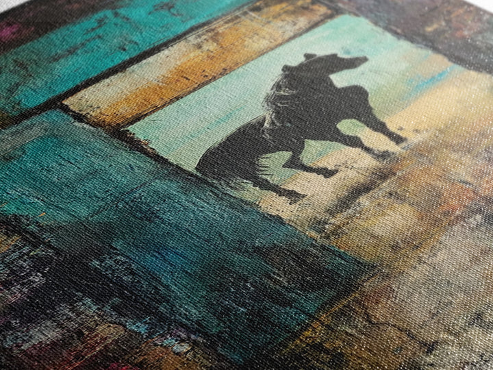Mysterious Horse Silhouette Framed Canvas Print Moody Art Rustic Wall Art Southwest Wall Art Extra Tall Narrow Art