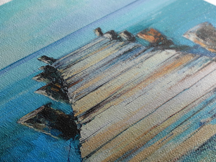 Coastal Dock Painting Framed Canvas Print coastal painting nautical wall art coastal decor seascape painting rustic wall art bedroom art