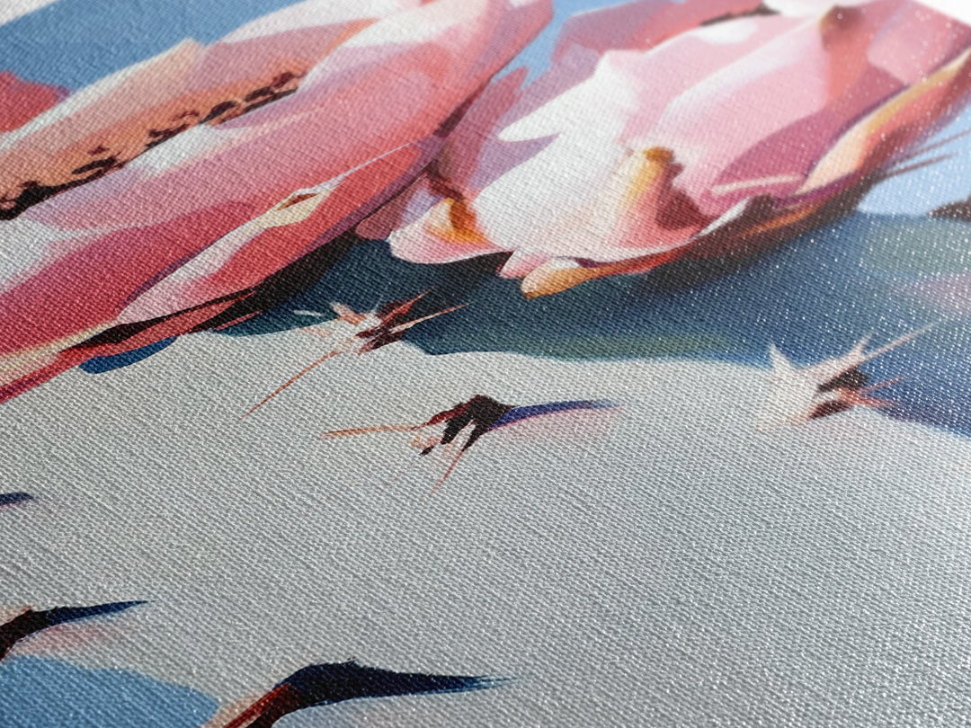 Blooming Cactus Painting Canvas Print, Southwest Wall Art, Botanical Prints, Pink Abstract Art, Desert Decor, Vertical Wall Art