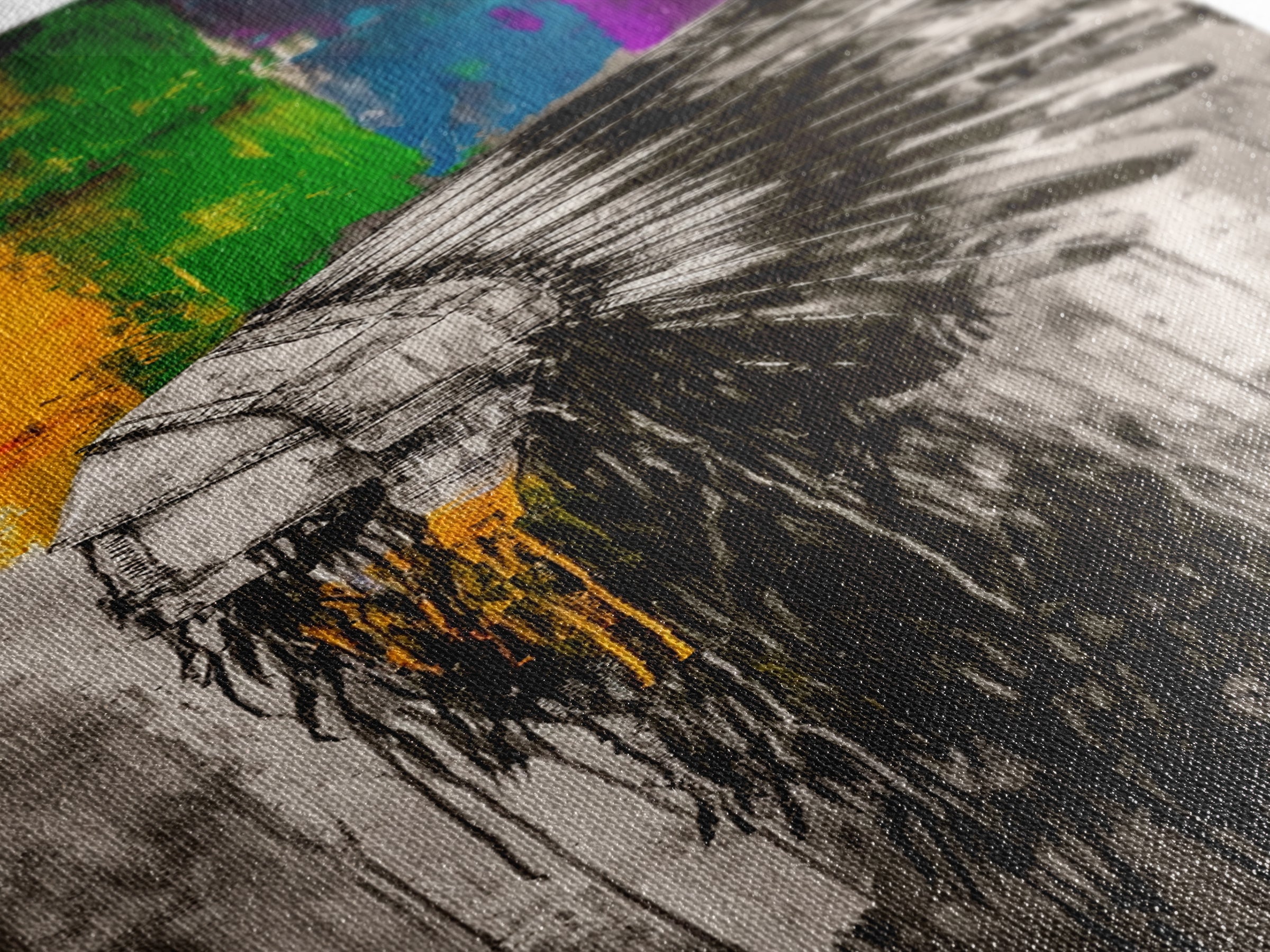 Black and White Headdress Canvas Print Moody Art African Art Dark Angels Wall Art Colorful Graffiti Wall Art Tall Narrow Art