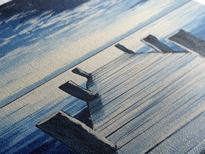 Dockside Tranquility Coastal Wall Art Framed Canvas Print Nautical Painting Blue and Green Wall Art Above Sofa Art Lake Tahoe Art