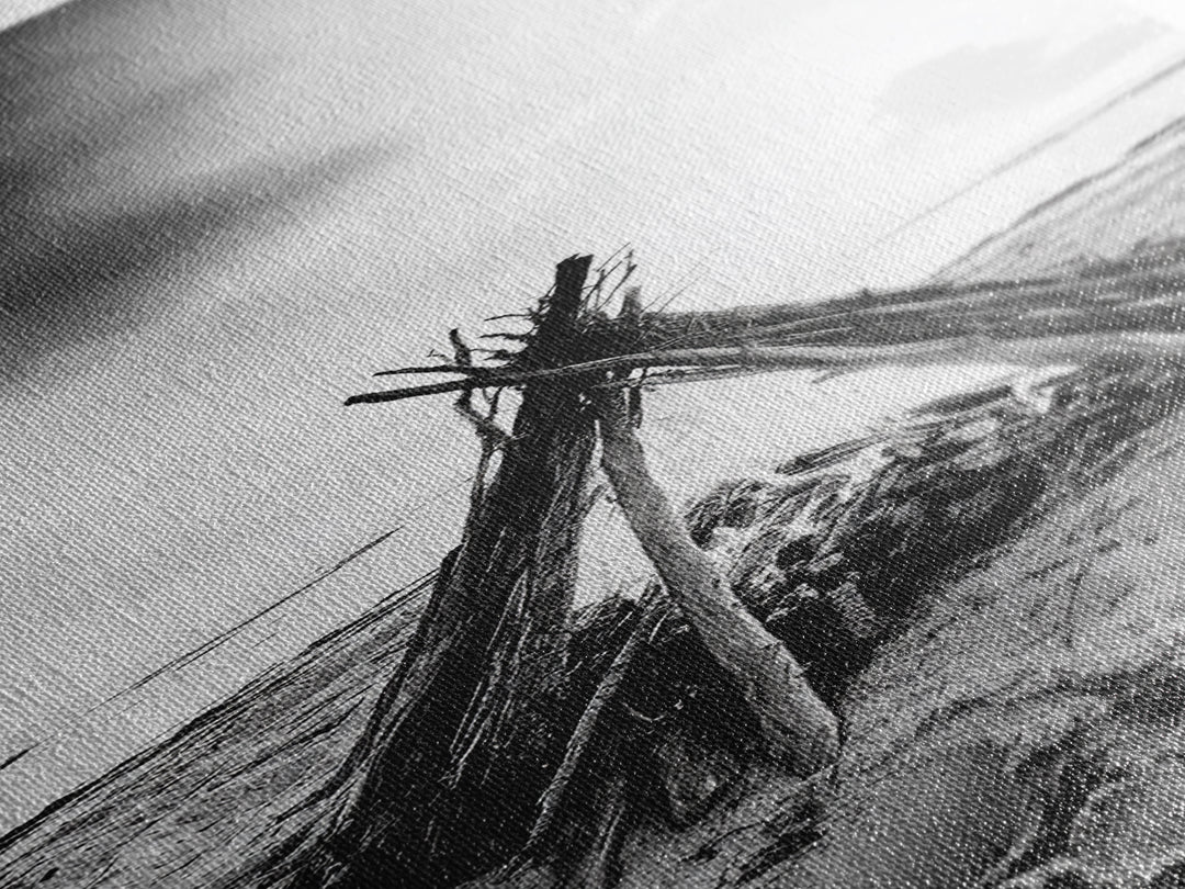 Beach Bonfire, Minimalist Art, Framed Canvas Print, nautical wall art, rustic decor, coastal painting, zen wall art, moody art, minimalist art