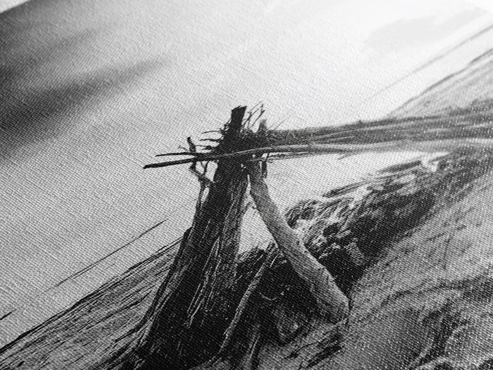 Beach Bonfire, Minimalist Art, Framed Canvas Print, nautical wall art, rustic decor, coastal painting, zen wall art, moody art, minimalist art