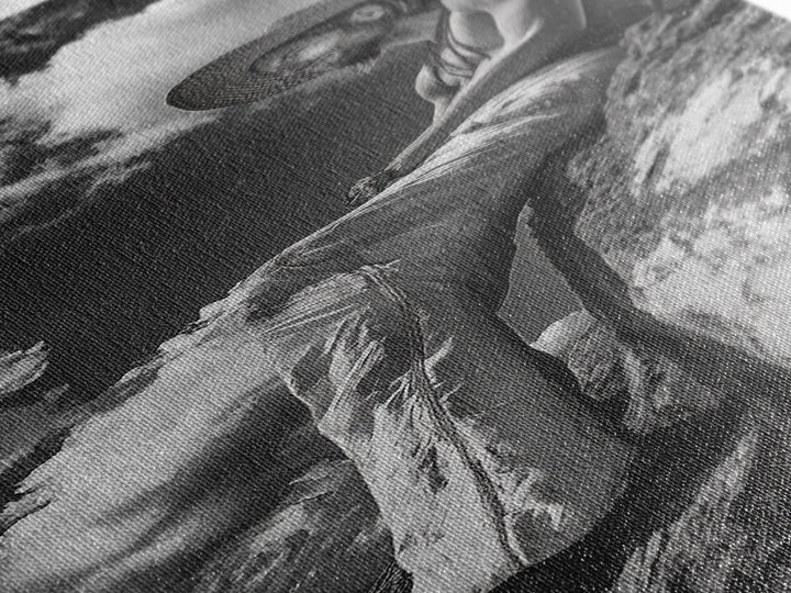 Bohemian Man, Clifftop Reflection, Framed Canvas Print, Coastal Cowgirl Wall Art, Rustic Décor, Boho Art, Minimalist Art