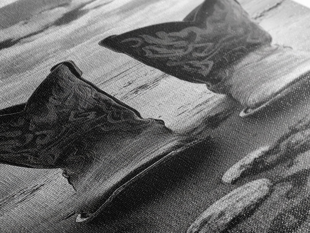 Cowboy Boots, Coastal Cowgirl, Wall Art, Framed Canvas Print, Rustic Décor, Western Artwork, Moody Art, Southwestern Wall Art