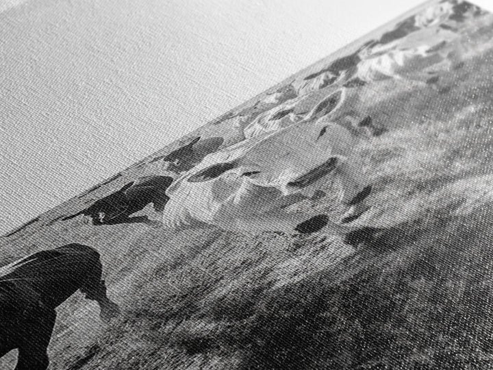 Running Cattle, Framed Canvas Print, rustic western wall art, cowboy décor, farmhouse art, above sofa art, panoramic painting, country home decor