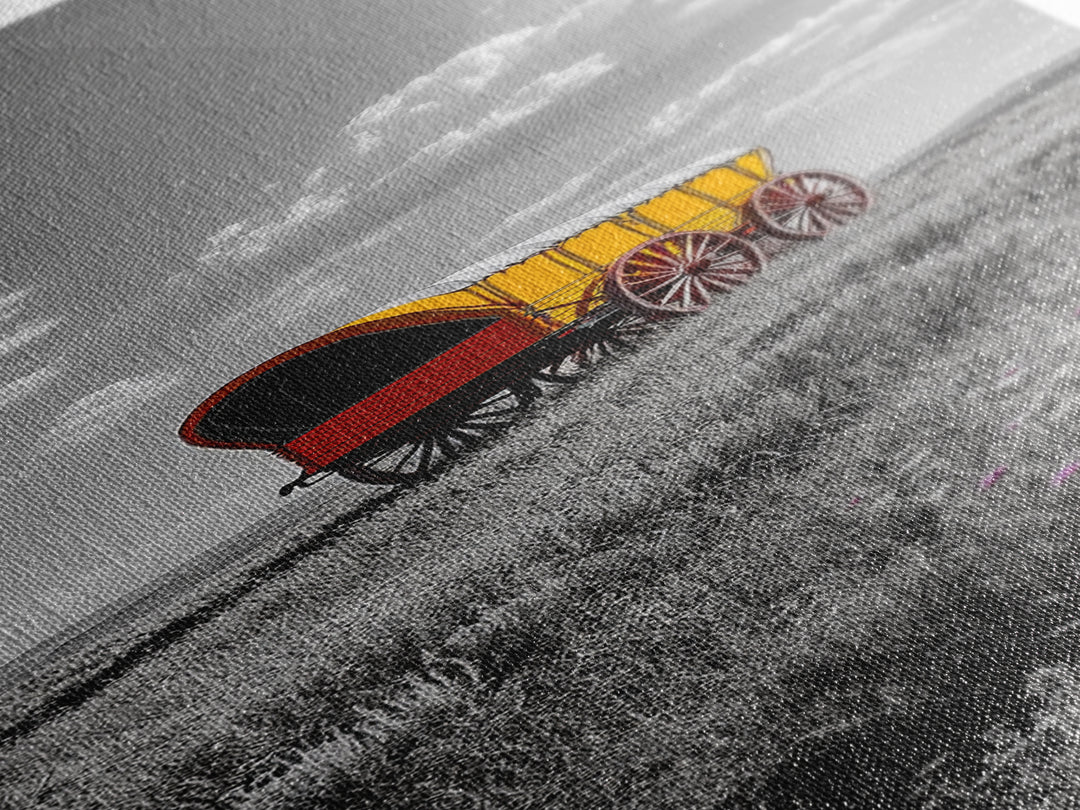 Nostalgic Wagon Trail Framed Canvas Print | Western Decor | Rustic Wall Art | Moody Landscape Art | Farmhouse Painting | Gift Idea | Panoramic Art