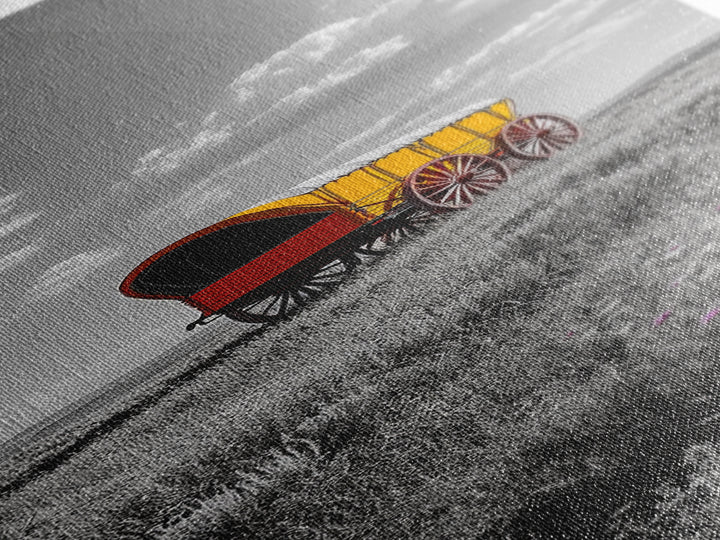 Nostalgic Wagon Trail Framed Canvas Print | Western Decor | Rustic Wall Art | Moody Landscape Art | Farmhouse Painting | Gift Idea | Panoramic Art