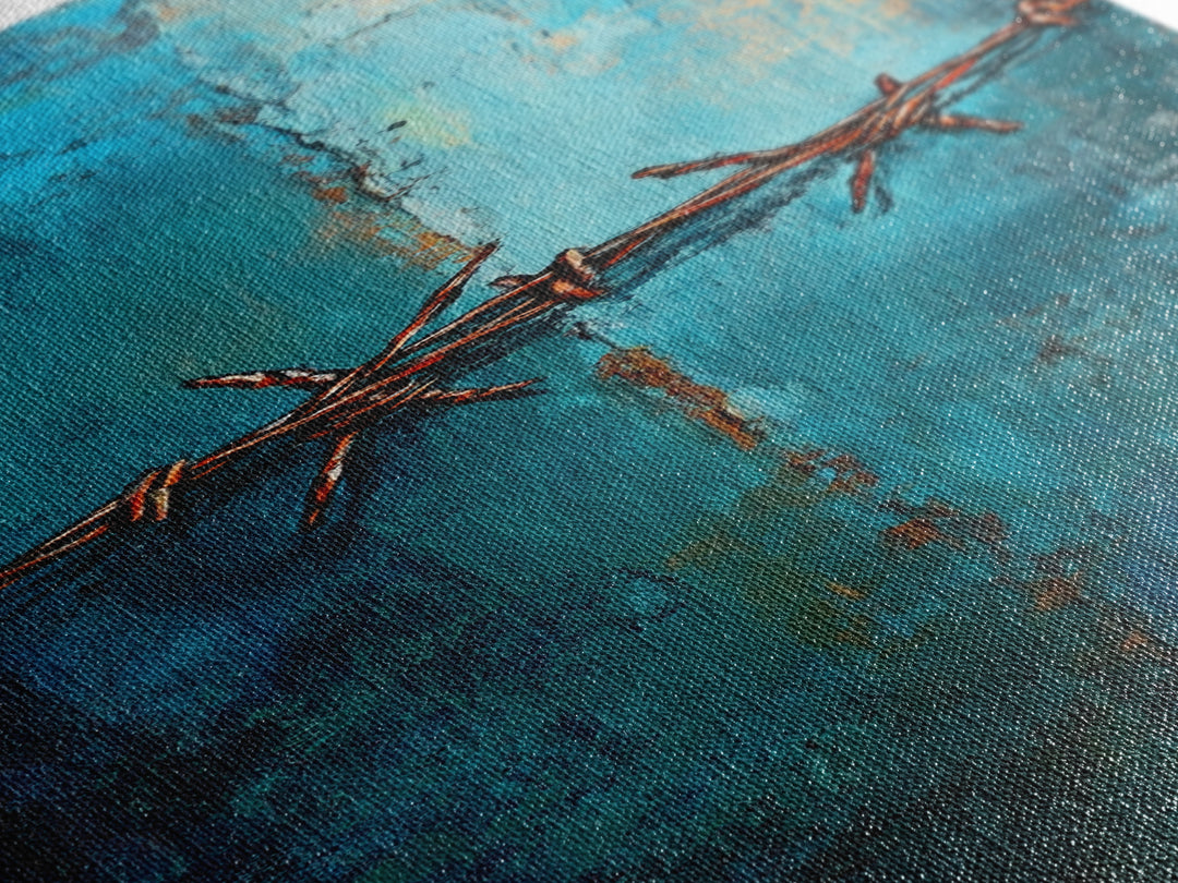 Barbed Wire Abstract Framed Canvas Print, rustic wall art, southwest wall art, geometric wall art, teal wall art, farmhouse décor, gift idea