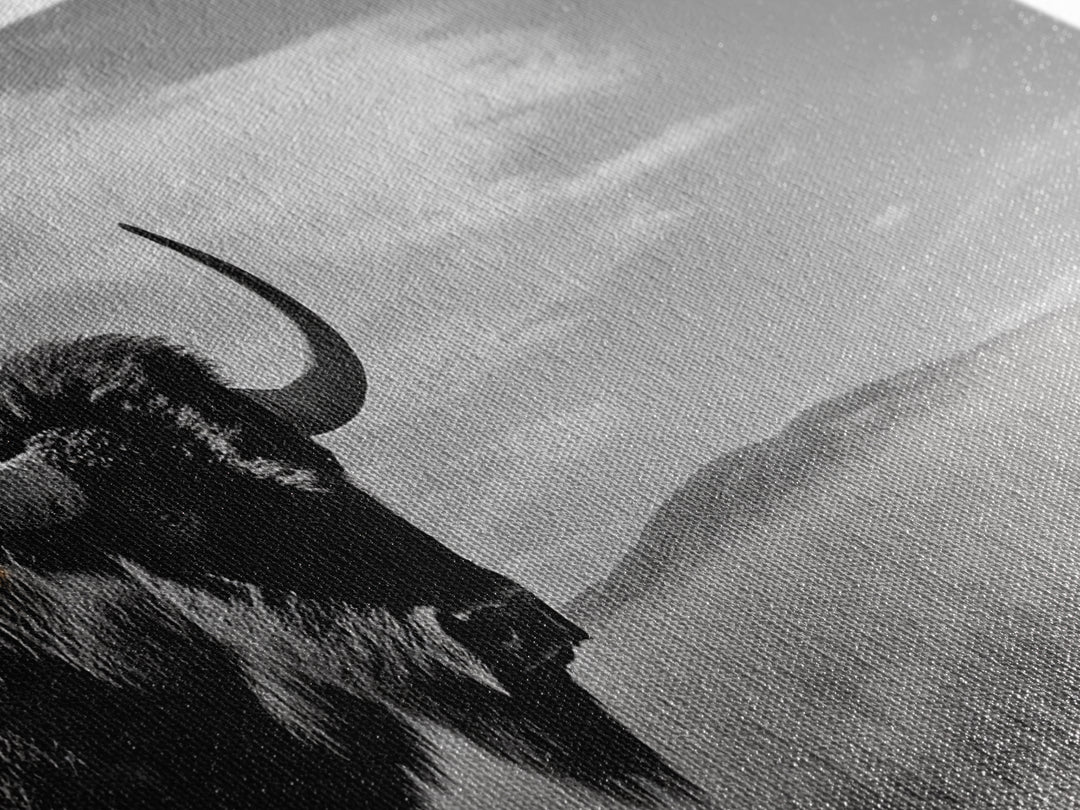 Buffalo Wall Art Canvas Print | Rustic Farmhouse Decor | Western Landscape Art | Moody Wall Art | Extra Wide Art | Nature Lover Gift