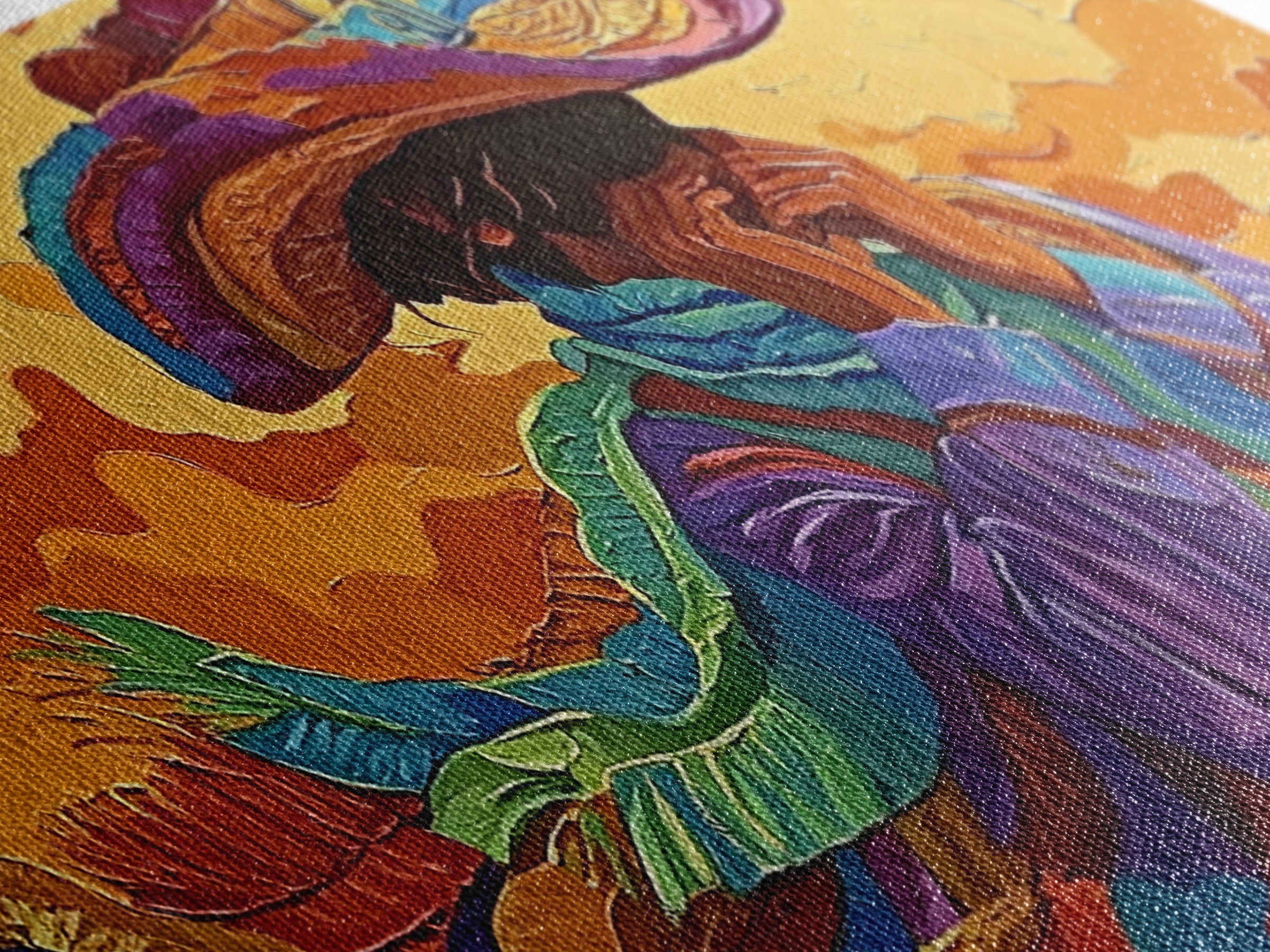 Bold Cowboy Portrait, western art, chicano art, rustic wall art, southwest wall art, moody art, colorful oil painting, canvas print