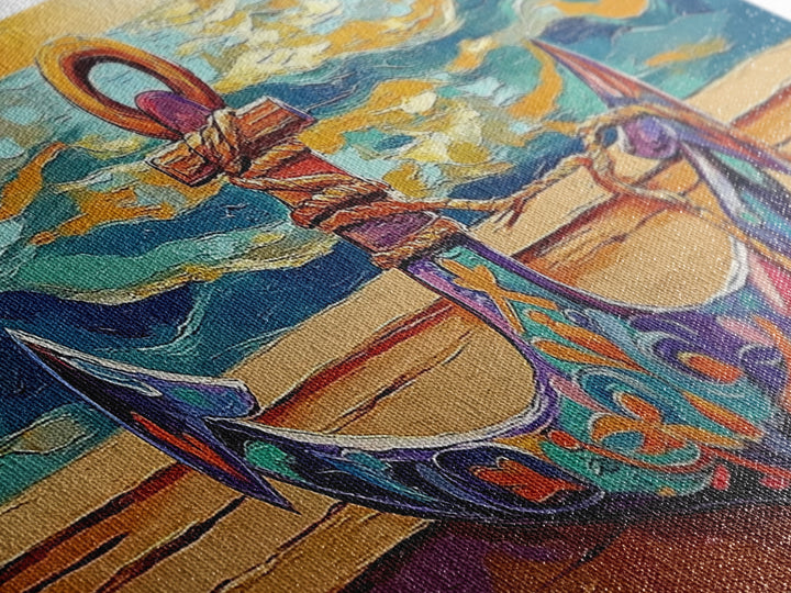 Anchor at Sunset, nautical painting, coastal decor, ocean art, framed canvas print, above sofa art, beach house decor, seascape