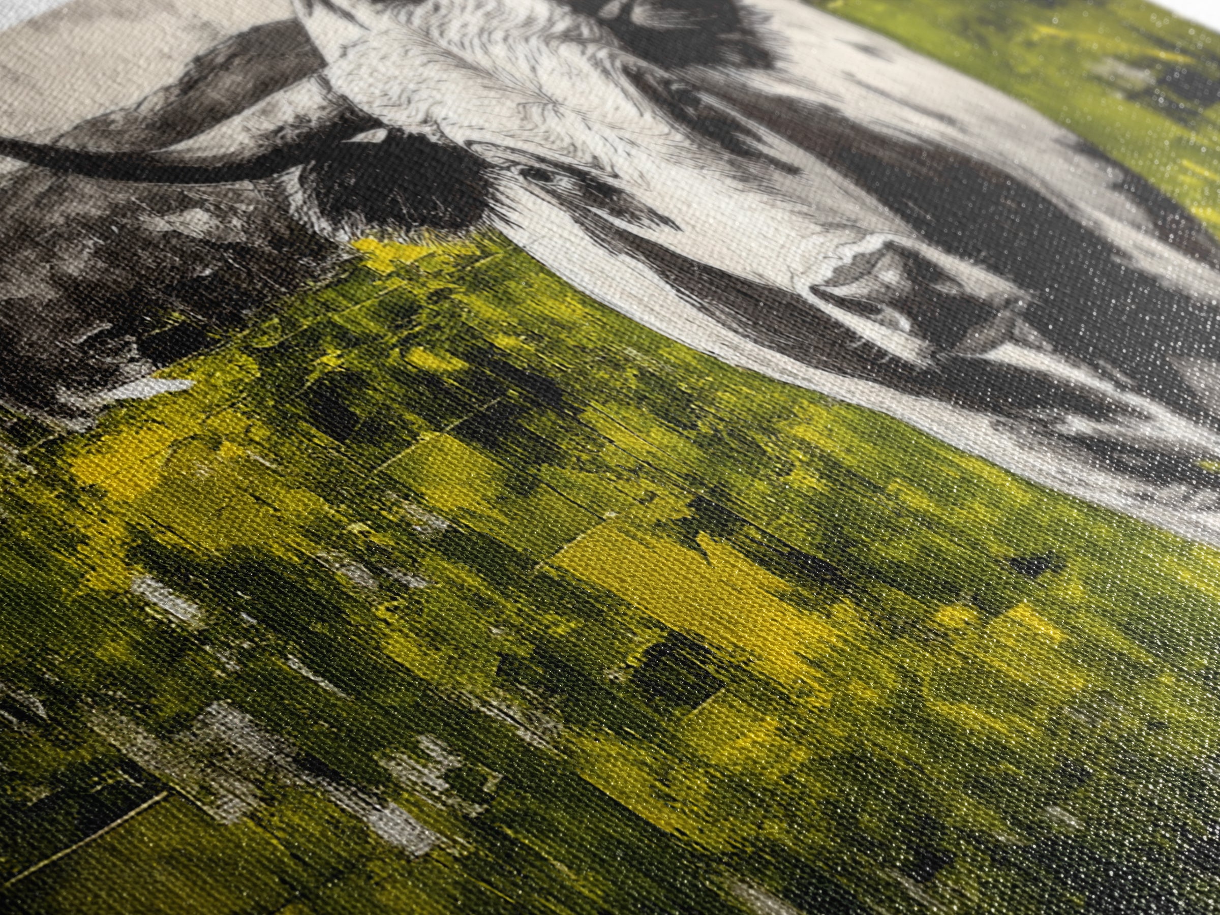 Bull Painting, rustic wall art, bull and bear art, farmhouse decor, green wall art, bold statement art, dramatic painting, Canvas Print