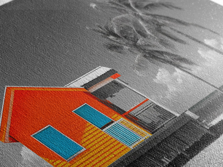 Bright Beach House Framed Canvas Print | Coastal Landscape Art | Nautical Wall Art | Coastal Decor | Extra Wide Art | Tropical Beach Art