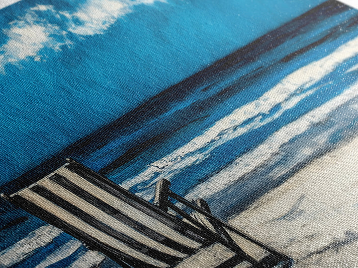 Beach Chair, coastal decor, nautical painting, seascape painting, ocean view, lake Tahoe art, blue and green wall art, Framed Canvas Print, surf