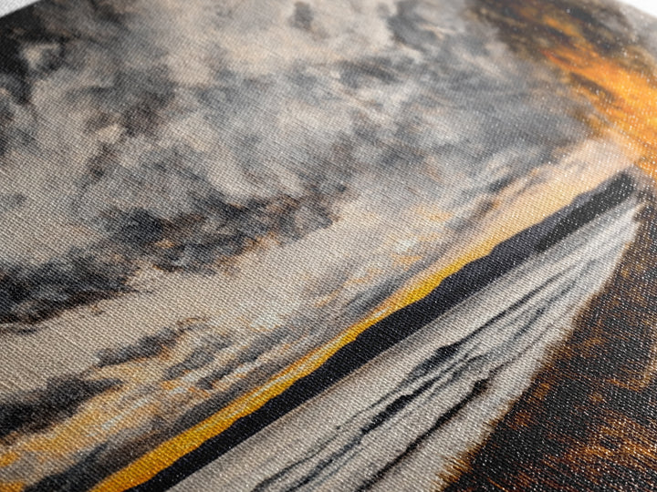 Campfire, forest at dusk painting, smoky mountain art, extra wide art, autumn decor, wabi sabi art, Framed Canvas Print, above couch art