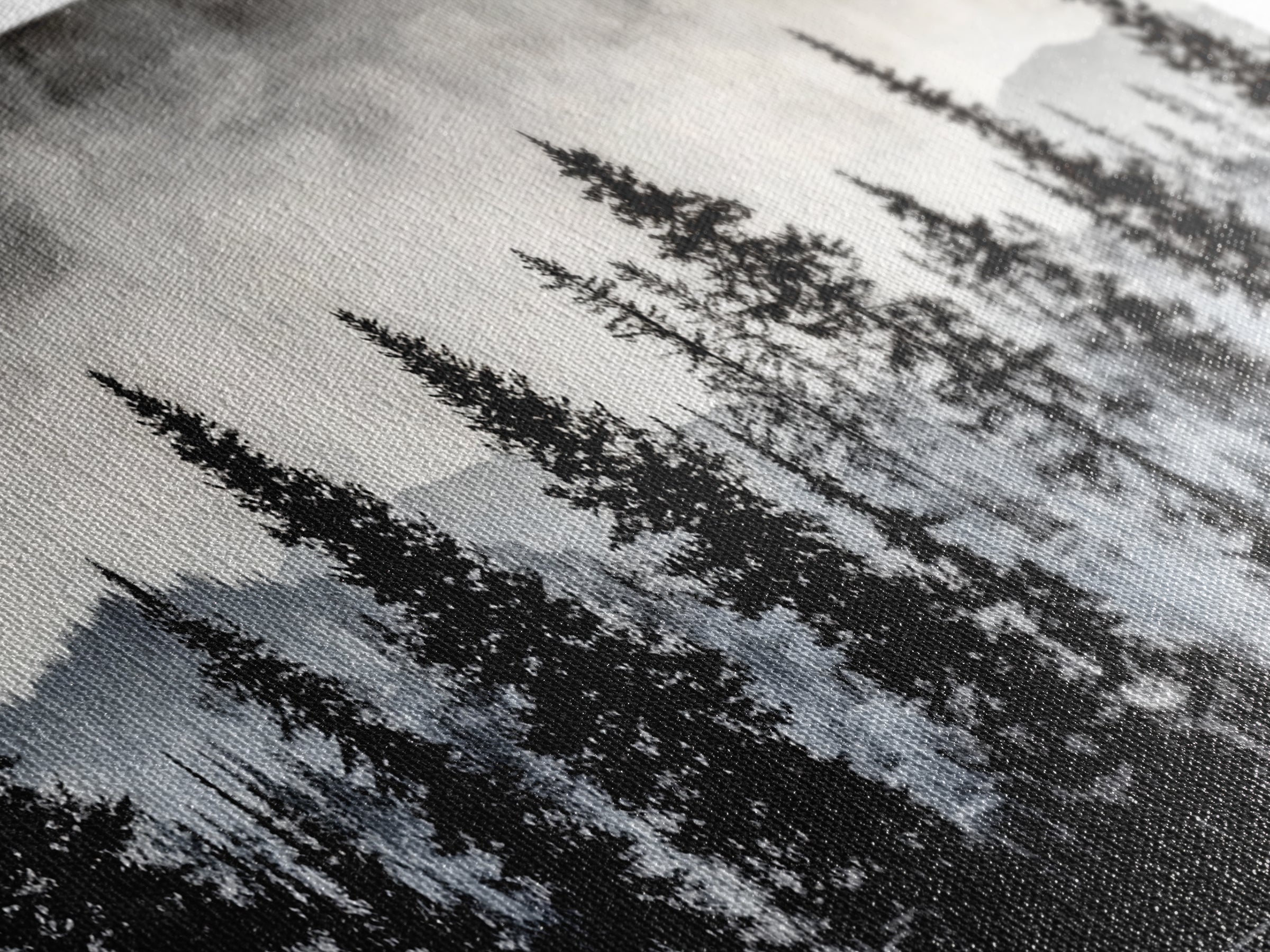 Pine Tree Forest, Moody Landscape Painting, Black and White Wall Art, Nature Wall Art, Extra Wide Art, Framed Canvas Print, Rustic Decor
