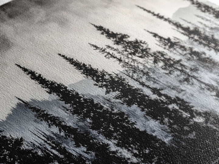 Pine Tree Forest, Moody Landscape Painting, Black and White Wall Art, Nature Wall Art, Extra Wide Art, Framed Canvas Print, Rustic Decor
