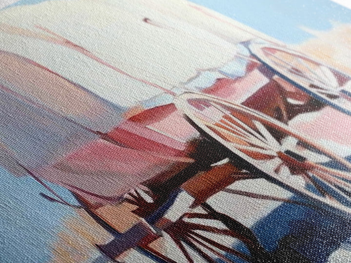 Covered Wagon, Vintage Western Art, Rustic Wall Art, Farmhouse Art, Coastal Cowgirl Wall Art, Light Pink Wall Art, Framed Canvas Print, Extra Wide Art