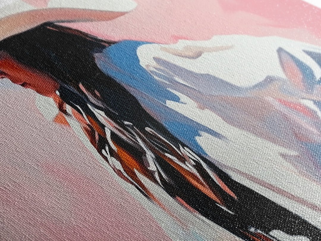 Cowgirl in White, Black Cowgirl Painting, Coastal Cowgirl Wall Art, Rustic Decor, Light Pink Wall Art, Canvas Print, Bedroom Art, Moody Art