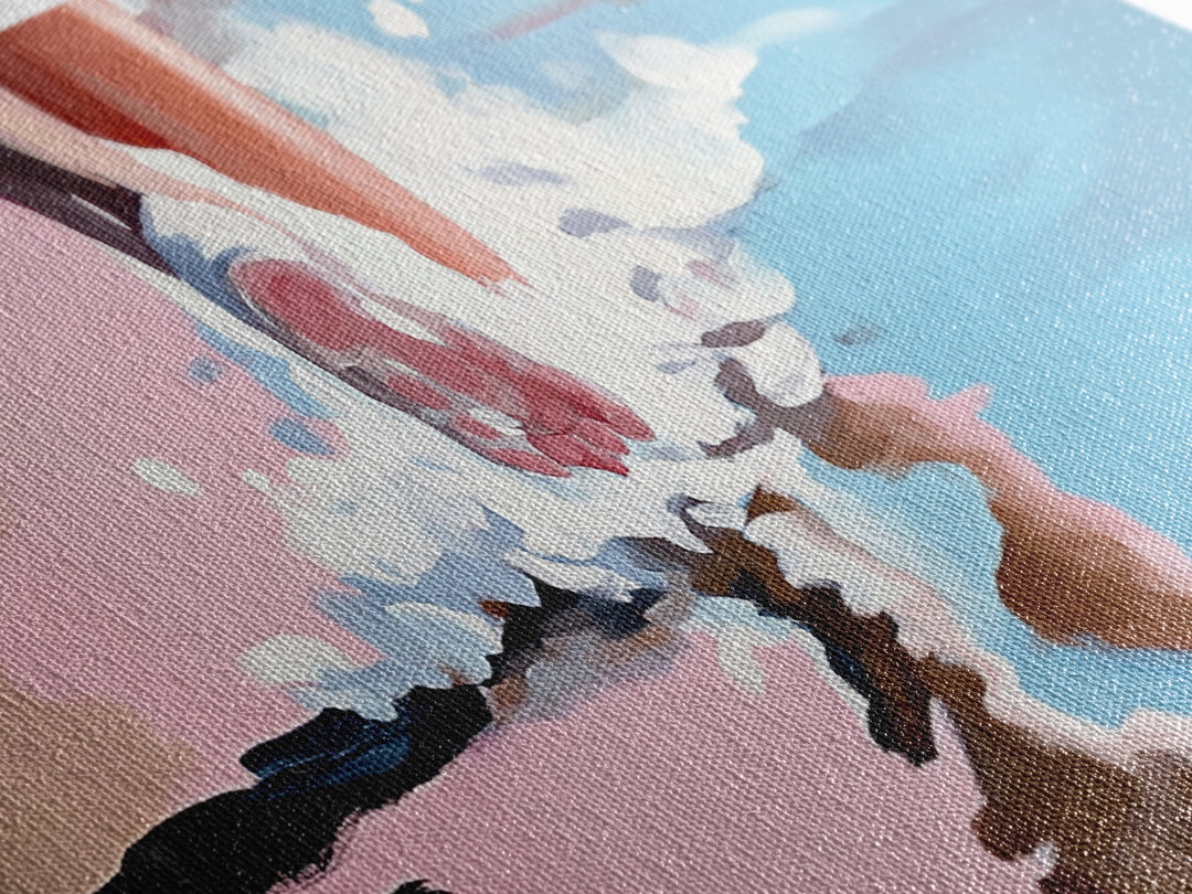 Barefoot Beach Walk, coastal decor, ocean painting, seascape painting, pink abstract art, light pink wall art, canvas print