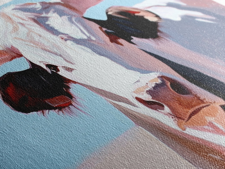 Bull And Bear Art, Rustic Wall Art, Farmhouse Art, Vintage Western Painting, Coastal Cowgirl Art, Framed Canvas Print, Above Couch Art