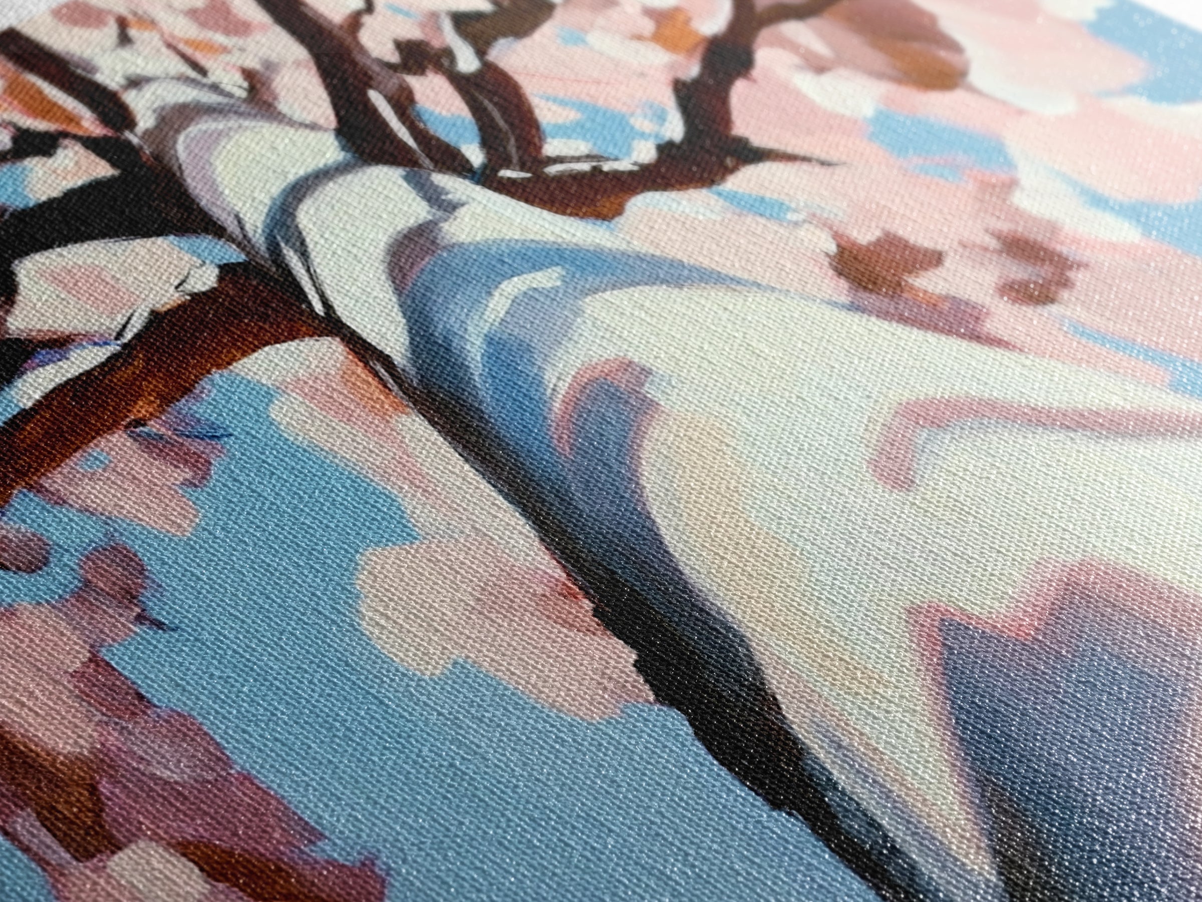 Cherry Blossom Painting, Birch Tree Art, Pink Wall Art, Botanical Prints, Extra Wide Art, Canvas Print, Above Sofa Art, Horizontal Wall Art