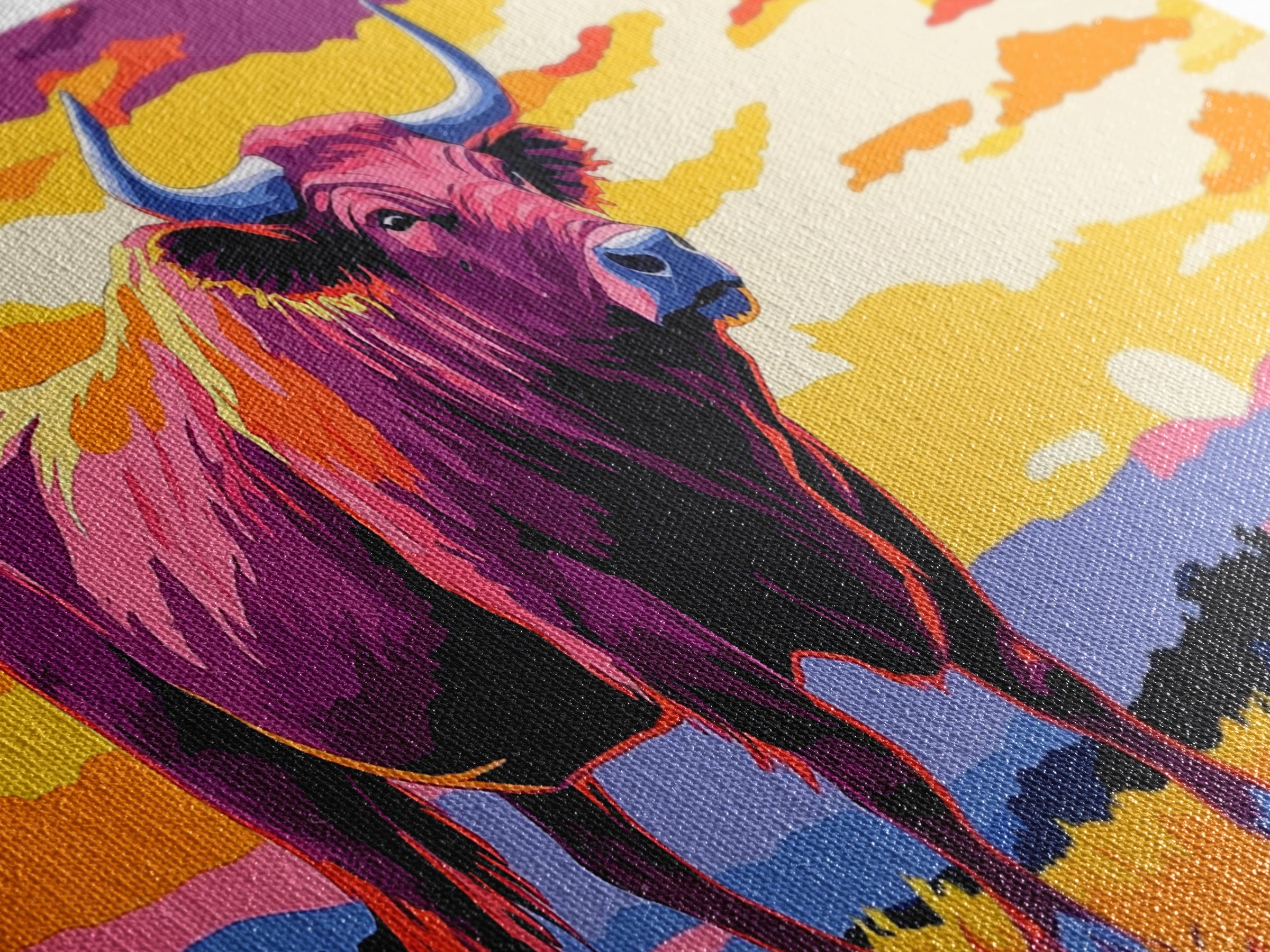 Bull Sunset, bull and bear art, rustic wall art, farmhouse decor, sunset painting, moody art, framed canvas print