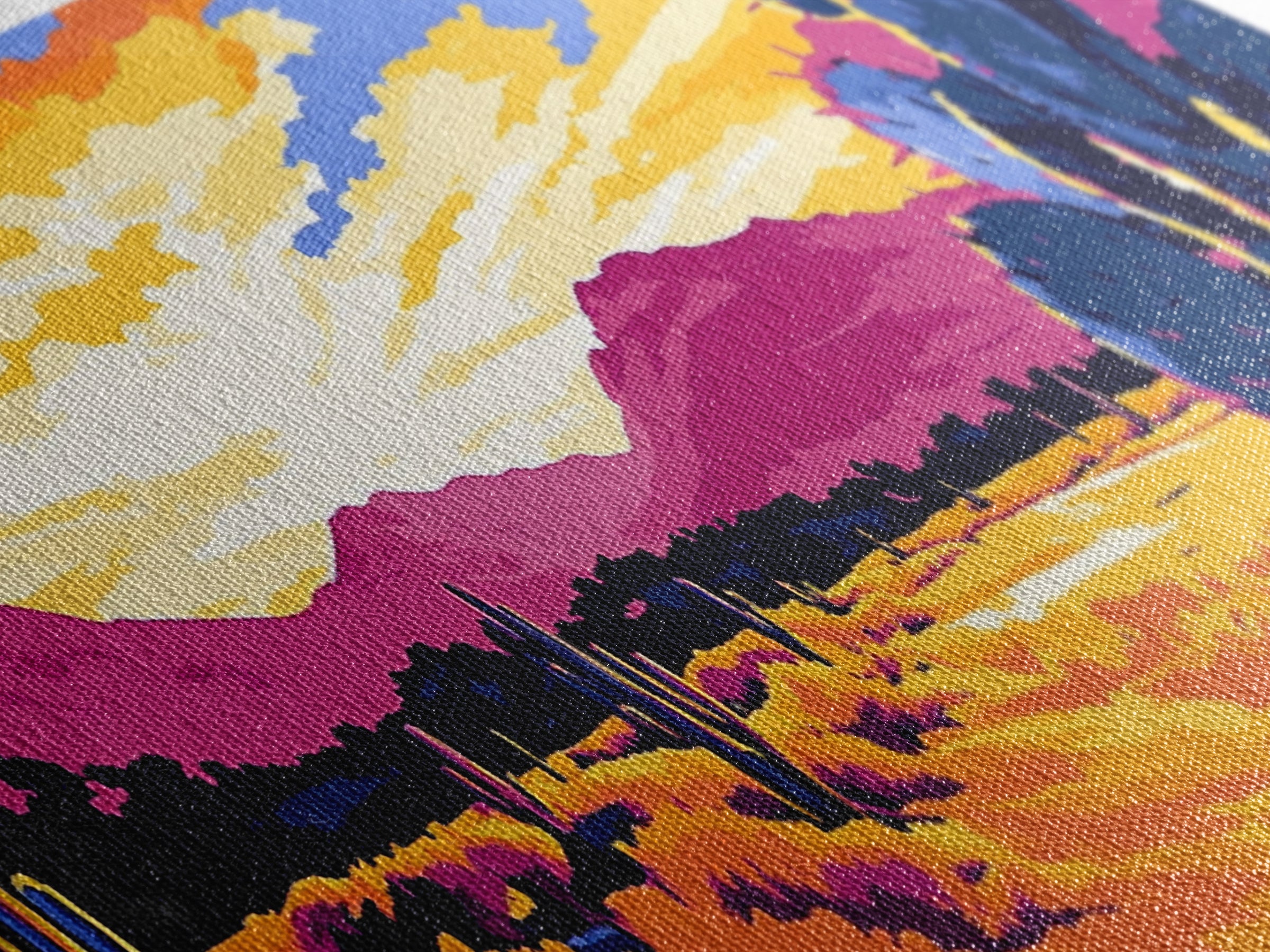 Desert Cactus, southwest wall art, mountain painting, rustic decor, landscape painting, panoramic art, Framed Canvas Print, extra wide art