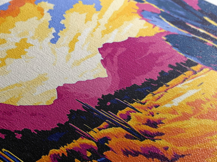 Desert Cactus, southwest wall art, mountain painting, rustic decor, landscape painting, panoramic art, Framed Canvas Print, extra wide art