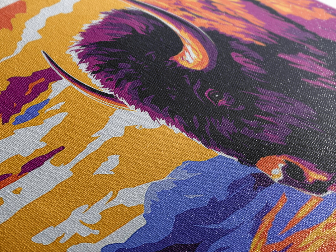 Bison Plains, rustic wall art, mountain painting, southwest wall art, landscape painting, extra wide art, Framed Canvas Print, farmhouse decor