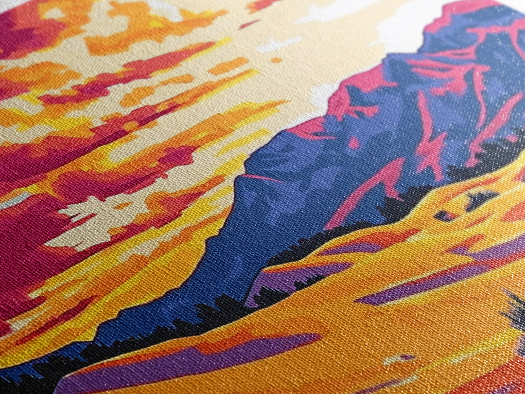 Desert dunes, mountain painting, western sunset, scenic landscape art, minimalist boho decor, panoramic art, framed canvas print