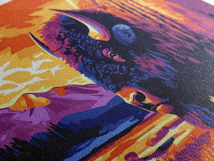 Bison, mountain scenery, rustic wildlife decor, western art, nature lover gift idea, farmhouse wall art, framed canvas print