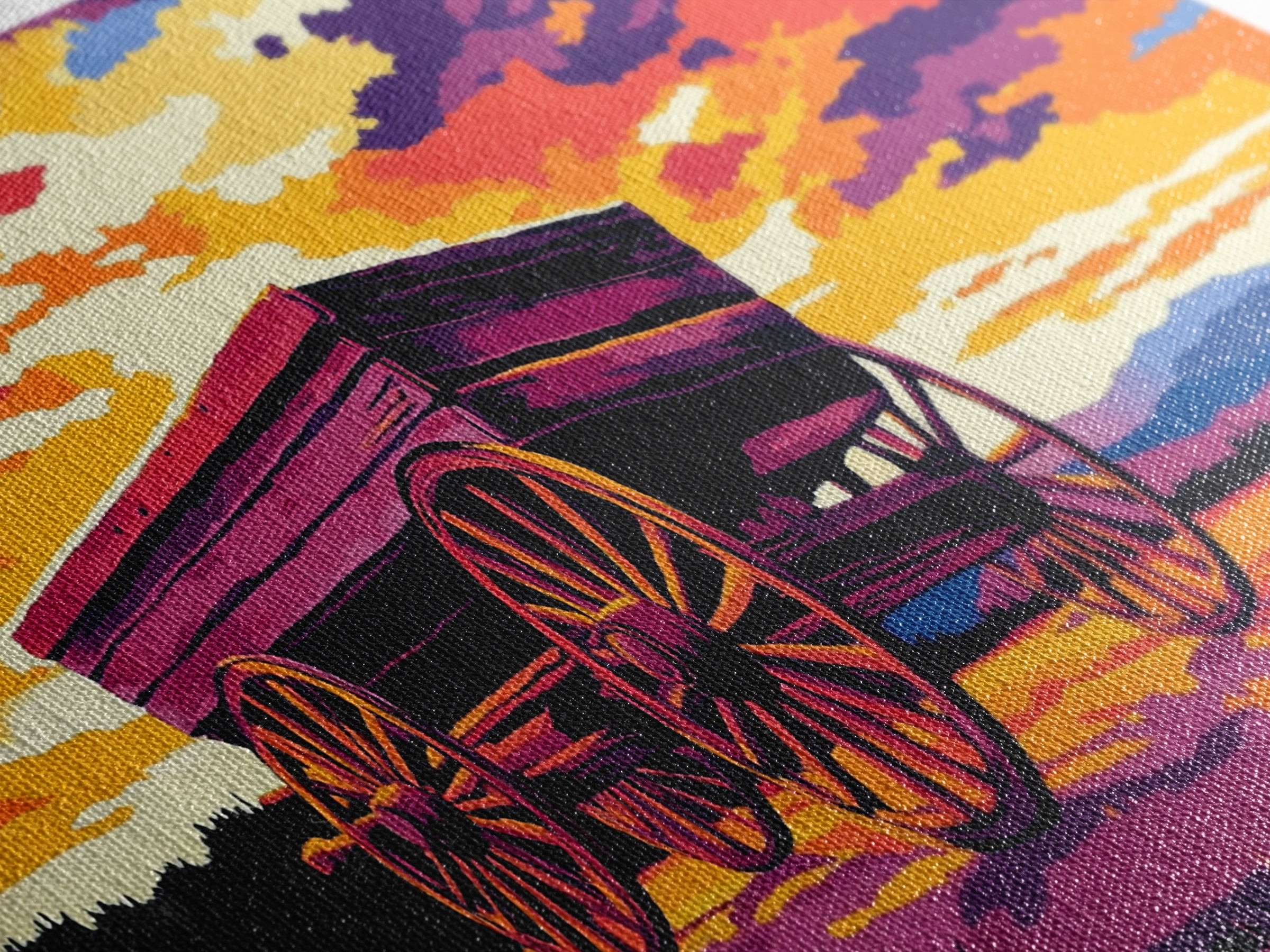 Covered wagon, prairie landscape, rustic western art, historical painting, farmhouse decor, extra wide art, framed canvas print