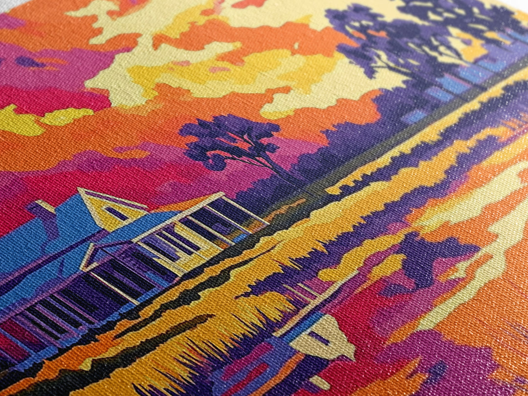 Rural Farmhouse, Rustic Wall Art, Barn Landscape Oil Painting, Farmhouse Art, Framed Canvas Print, Panoramic Art, Above Bed Wall Art