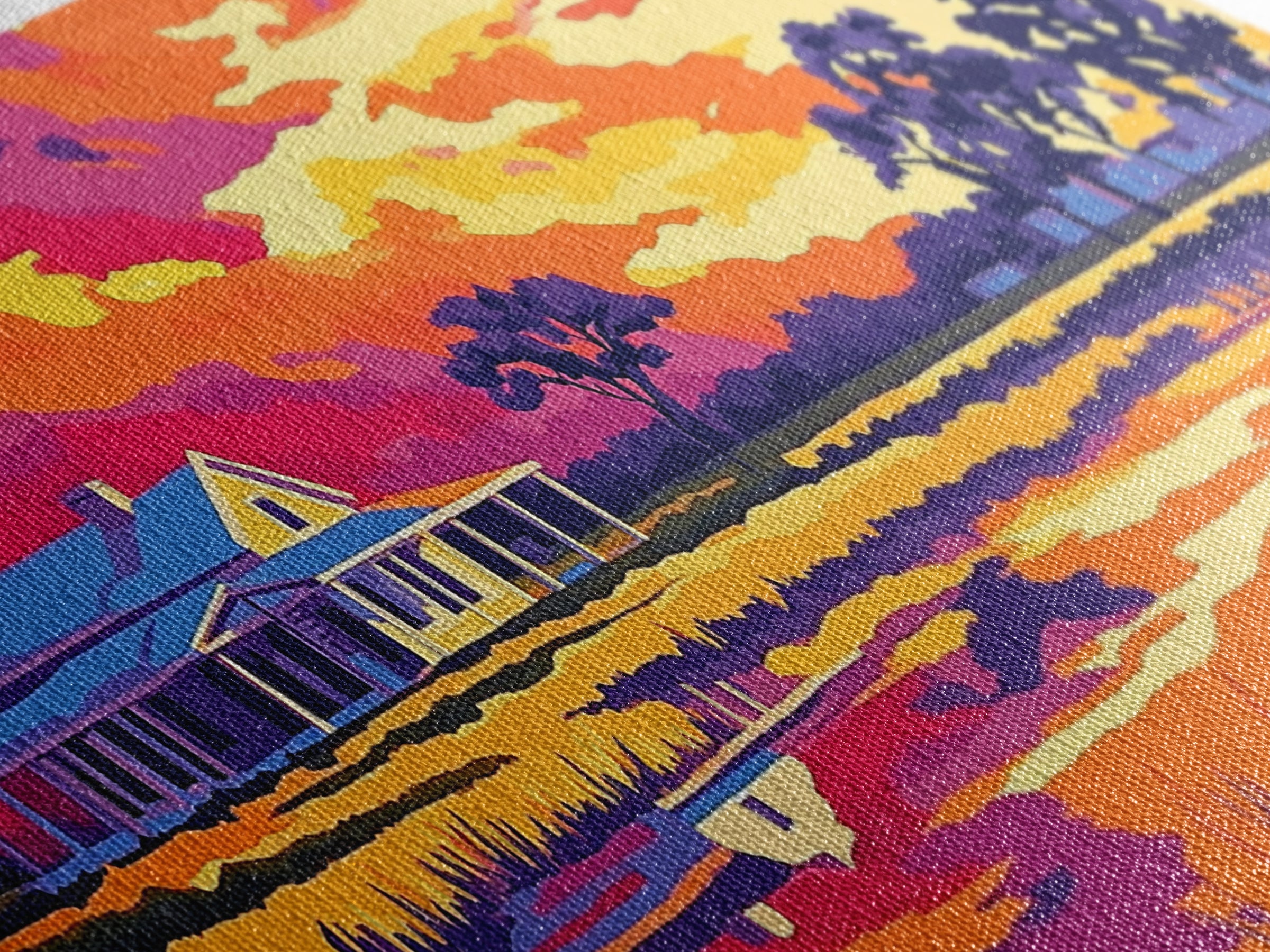 Rural Farmhouse, Rustic Wall Art, Barn Landscape Oil Painting, Farmhouse Art, Framed Canvas Print, Panoramic Art, Above Bed Wall Art