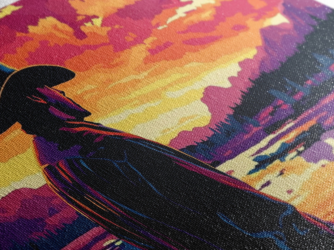 Cowboy Silhouette, Western Art, Southwest Wall Art, Rustic Decor, Moody Art, Framed Canvas Print, Gift Idea, Panoramic Art, Horizontal Wall Art