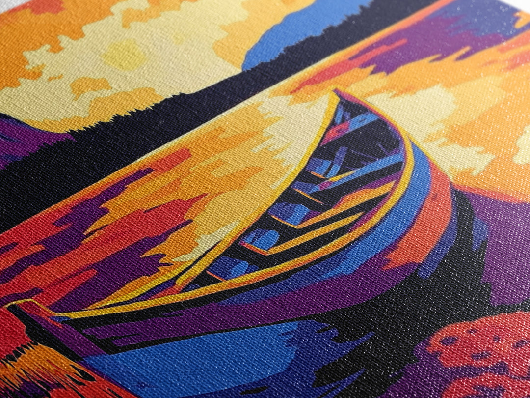 Boat on the Shore, nautical painting, seascape painting, rustic decor, above couch art, panoramic painting, extra wide art, canvas print