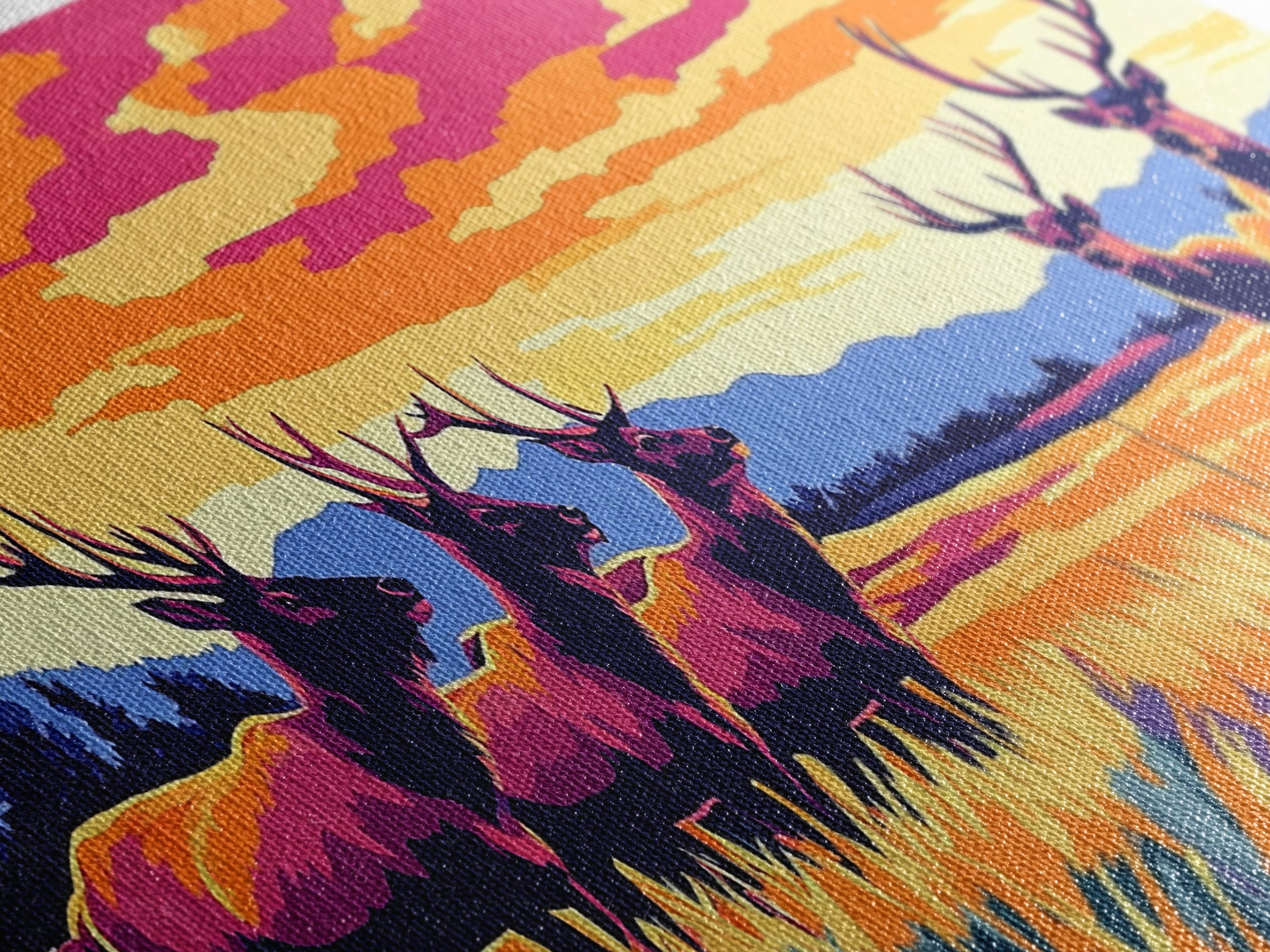 Autumn Elk, wildlife painting, deer drinking water in forest painting, rustic decor, farmhouse art, landscape painting, framed canvas print