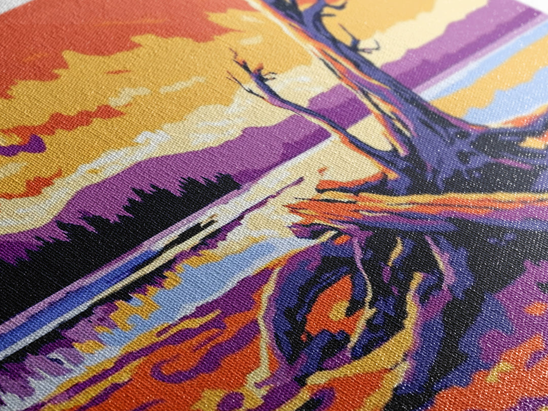 Driftwood Beach Scene, coastal landscape art, nautical painting, rustic wall art, ocean sunset art, panoramic art, framed canvas print