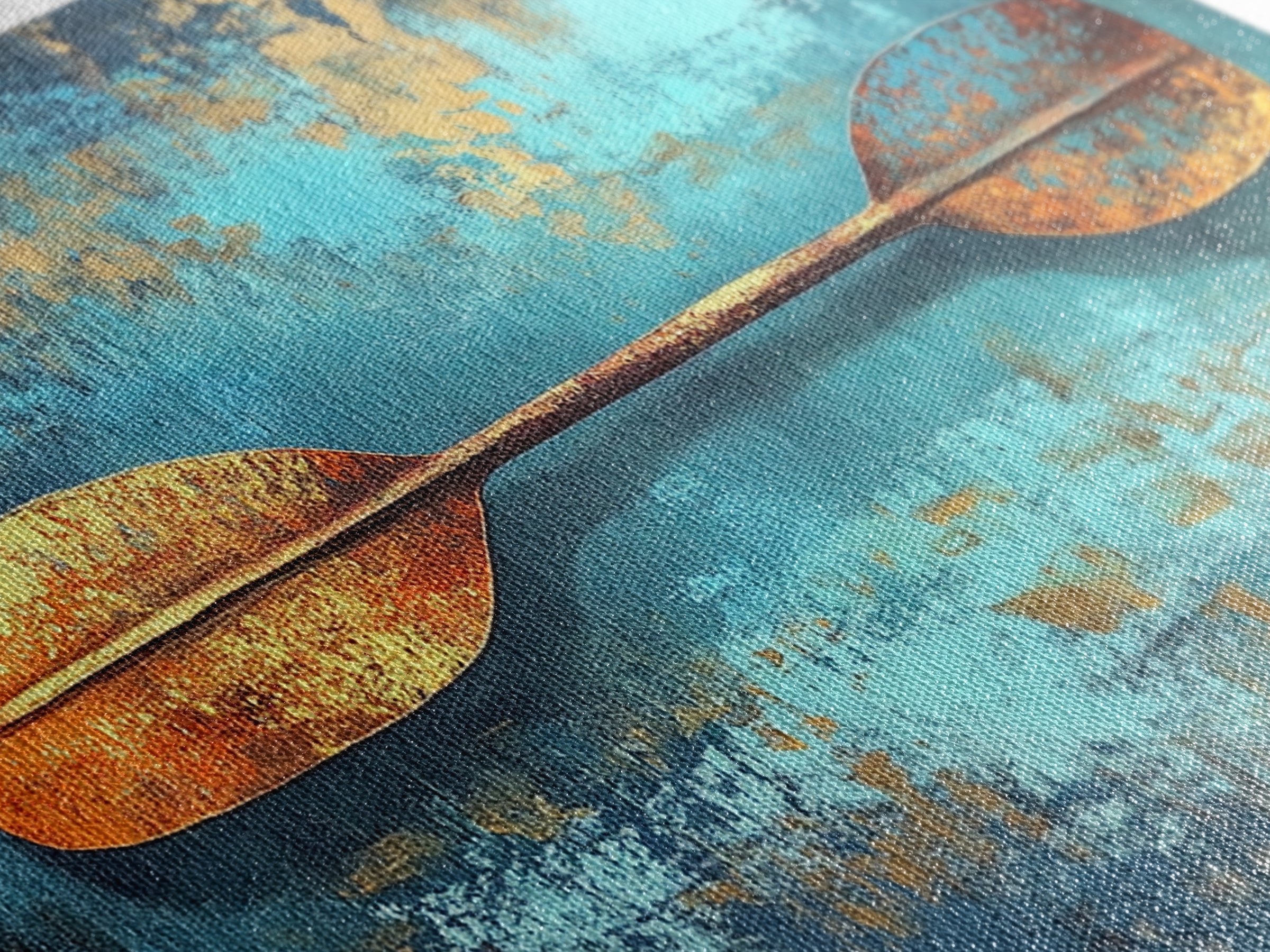 Rustic Oar, Coastal Decor, Nautical Wall Art, Teal Wall Art, Wabi Sabi Art, Gift Idea Him, Above Sofa Art, Framed Canvas Print, Boho Art
