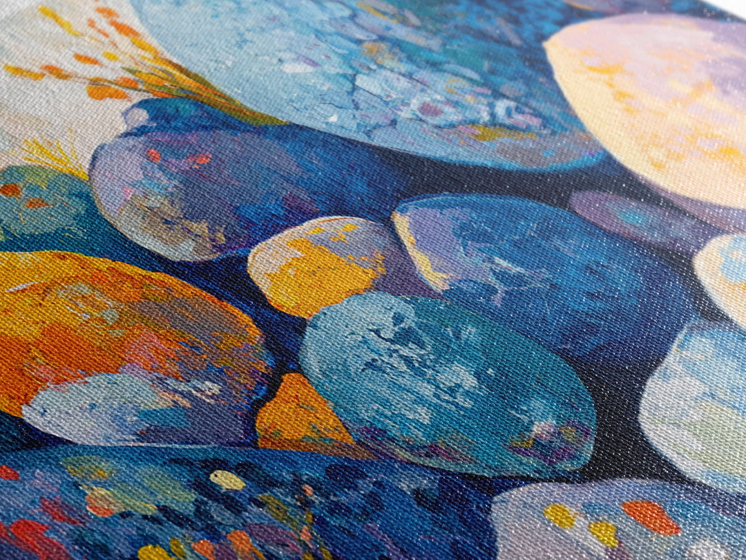 River Rocks, Whimsical Art, Mosaic Wall Art, Boho Art, Teal Wall Art, Nature Inspired Art, Abstract Landscape, Canvas Print, Gift Idea Her