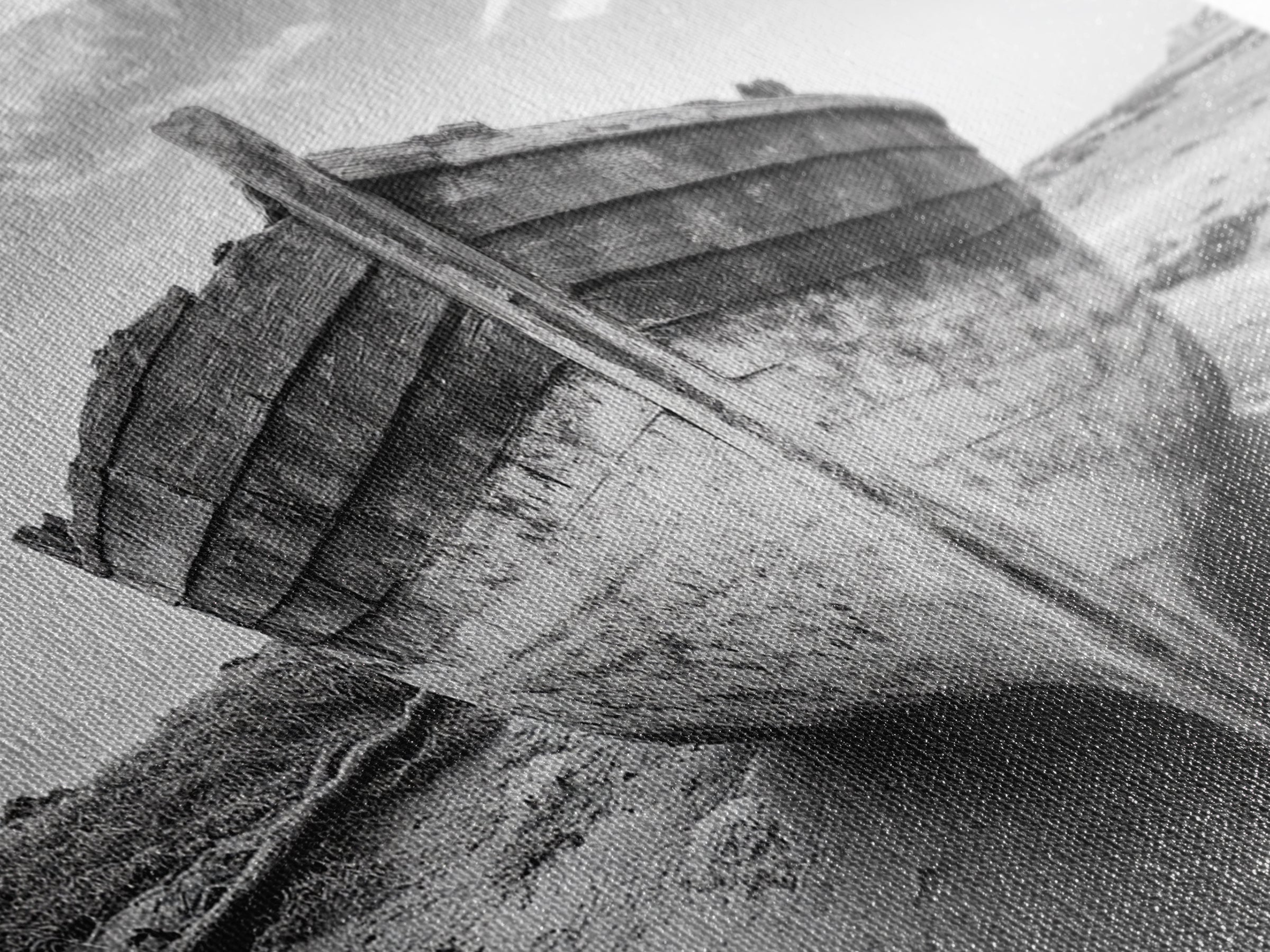 Beached Boat, Nautical Wall Art, Rustic Decor, Coastal Landscape Art, Extra Wide Art, Panoramic Painting, Canvas Print